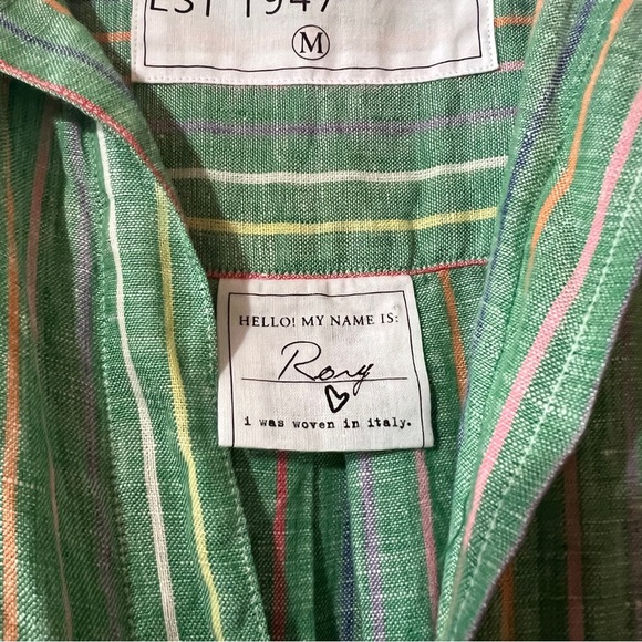 Frank & Eileen | Rory Maxi Shirtdress Linen Green Multi Stripe Dress Size M - Picture 4 of 14